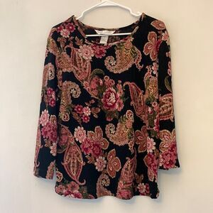 Napa Valley long sleeve black gold floral blouse Size M